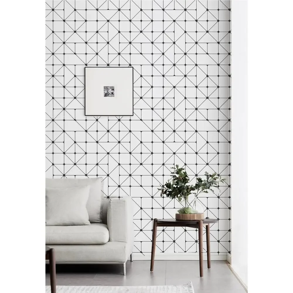 Geometric Peel & Stick Wallpaper Black & White Waterproof Vinyl 17.3”×197” s7